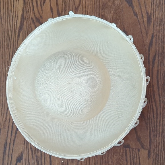 Vtg Chic Old Money Cream Sculptural Wide Brim Accents Straw Hat - Picture 4 of 8